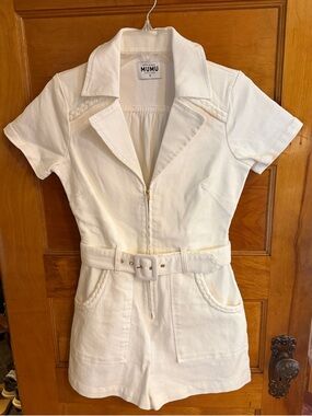 Brand New Show Me Your Mumu White Short-Sleeve Belted Romper